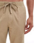 Pull&Bear linen look cuffed hem trousers in sand