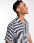 Only & Sons revere collar stripe shirt in navy