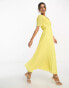 ASOS DESIGN pleated bodice flutter sleeve pleat midi dress in lemon