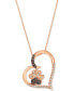 ფოტო #1 პროდუქტის Nude Diamond (1/4 ct. t.w.) & Chocolate Diamond (1/10 ct. t.w.) Paw Print Heart Pendant Necklace in 14k Rose Gold, 18" + 2" extender