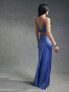 ASOS DESIGN satin mix cut out waist maxi dress with sheer insert in blue