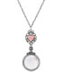 Pewter Pink Heart Magnifying Glass Pendant Necklace
