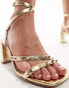 ASOS DESIGN Hampstead studded mid heeled sandals in gold