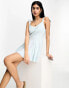 ASOS DESIGN linen tie cross strap swing mini sundress with godets in blue