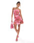 Фото #2 товара ASOS DESIGN ruched side bandeau mini dress in pink floral print