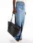 ASOS DESIGN weave tote bag with belt buckle detail in black