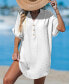 Women's Navy Collared V-Neck Mini Cover-Up Beach Dress