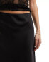 Y.A.S satin lace trim maxi skirt with side slit in black