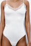 Satin bodysuit with lace appliqué