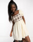 Фото #2 товара Miss Selfridge poplin crochet mix mini dress in ivory