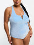 Фото #1 товара Pieces Curve exclusive glitter cross back plunge swimsuit in blue