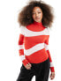 Фото #1 товара Mango wave stripe jumper in red and white