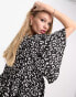 Фото #6 товара Vila flutter sleeve midi dress in mono animal print