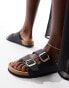 Фото #2 товара French Connection double buckle footbed sandals in light black