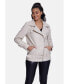 ფოტო #1 პროდუქტის Women's Genuine Leather Belted Biker Jacket,Nappa Beige