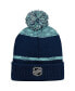 Фото #2 товара Big Boys and Girls Deep Sea Blue Seattle Kraken Puck Pattern Cuffed Knit Hat with Pom