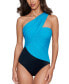 ფოტო #1 პროდუქტის Women's Colorblock Goddess Asymmetrical One-Piece Swimsuit