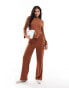 Vila slash neck textured long sleeve top co-ord in rust