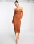 Фото #8 товара Rare London ruched midi dress with gloves in cinnamon