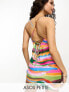 Фото #1 товара ASOS DESIGN Petite satin cami lace up back mini dress in multi stripe print