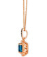 Deep Sea Blue Topaz (2-1/2 ct. t.w.) & Diamond (1/2 ct. t.w.) Cushion Halo Pendant Necklace in 14k Rose Gold, 18" + 2" extender