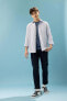 Slim Fit Polo Yaka Keten Görünümlü Uzun Kollu Gömlek