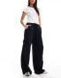 Фото #1 товара Bershka tie waist cargo wide leg trousers in navy