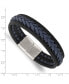 ფოტო #3 პროდუქტის Stainless Steel Polished Black Blue Braided Leather Bracelet