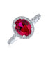 3CT Cubic Zirconia CZ Pave Oval Solitaire Halo Red Pink Simulated Garnet Cocktail Engagement Ring For Women .925 Sterling Silver January Birthstone