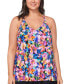 Plus Size Floral-Print Racerback Tankini Top, Created for Macy's