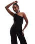 Фото #4 товара ASOS DESIGN one shoulder mesh wide leg jumpsuit in black