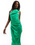 Jaded Rose ruched satin one shoulder maxi dress in green