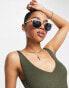 JDY v neck knitted vest top in khaki