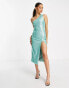 Simmi Petite Summer sequin embellished one shoulder midi dress with thigh split in turquoise