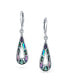 Boho Rainbow Iridescent Abalone Shell Inlay Oval Shaped Long Open Teardrop Dangle Earrings For Women Sterling Silver Lever Back