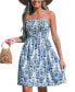 Women's Blue & White Damask Smocked Bodice Mini Tube Beach Dress Синий, XLARGE - фото #1