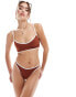 Фото #2 товара ASOS DESIGN contrast binding high leg hipster bikini bottom in brown