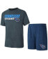 ფოტო #1 პროდუქტის Men's Navy, Charcoal Tennessee Titans Meter T-shirt and Shorts Sleep Set