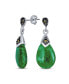 Bali Marcasite Accent Pear Shaped Gemstone Chandelier Dangle Teardrop Genuine Green Jade Drop Earrings For Women Two Tone Oxidized Sterling Silver