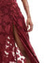 ASOS DESIGN jacquard double strap maxi dress with hook and eye split in burgundy