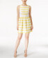 kensie Striped Women's Colorblocked Fit Flare Dress Canary White L