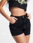 Фото #2 товара Topshop Petite denim comfort stretch Mom shorts in black