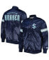ფოტო #1 პროდუქტის Men's Deep Sea Blue Seattle Kraken Pick and Roll Satin Full-Snap Varsity Jacket