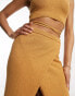 ASOS DESIGN Tall – Midi-Strickrock aus strukturiertem Garn in Camel mit Wickeldetail, Kombiteil