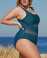 Фото #3 товара Plus Size Dreamscapes Mesh One-Shoulder One Piece Swimsuit