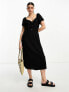 Фото #3 товара Vero Moda linen touch flutter sleeve midi dress in black