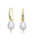 Classy Sterling Silver with 14K Gold Plating and Genuine Freshwater Pearl Dangling Earrings