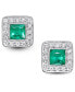 ფოტო #2 პროდუქტის Emerald (3/8 ct. t.w.) & Diamond (1/8 ct. t.w.) Square Halo Stud Earrings in 14k White Gold