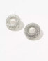 ASOS DESIGN stud earrings with micro crystal circle detail in silver tone