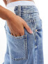 Фото #3 товара Stradivarius Petite wide leg jean with boxer waist in medium blue